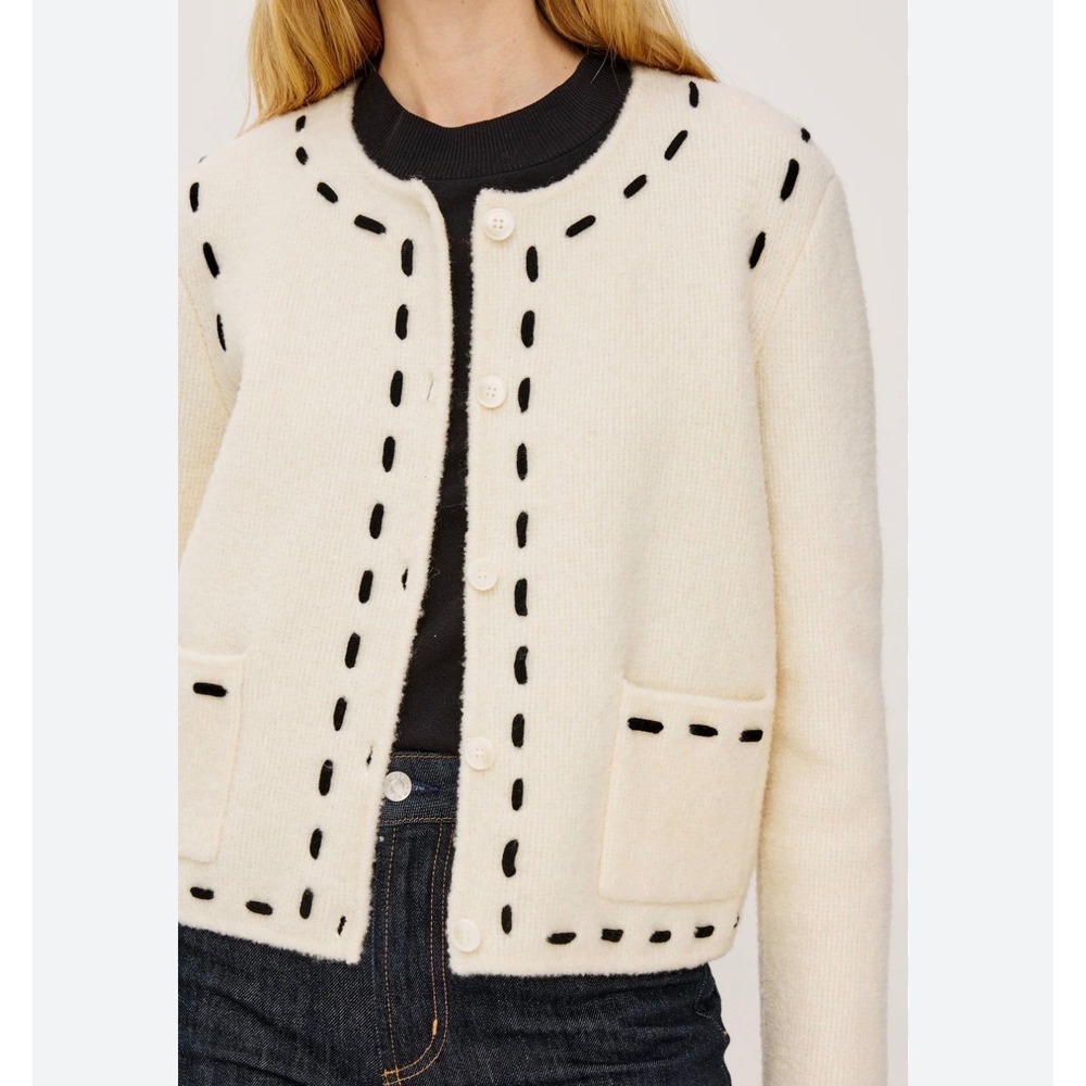 Rails Juliette Cardigan Womens Large Ivory Blanket Stitch Wool Cashmere Sweater